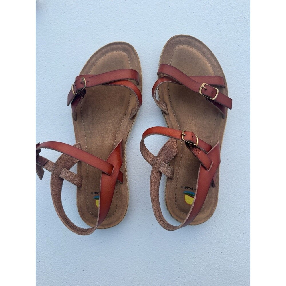 Maui Island Women’s Size 6 Brown Leather Strappy Flat Sandals Made USA